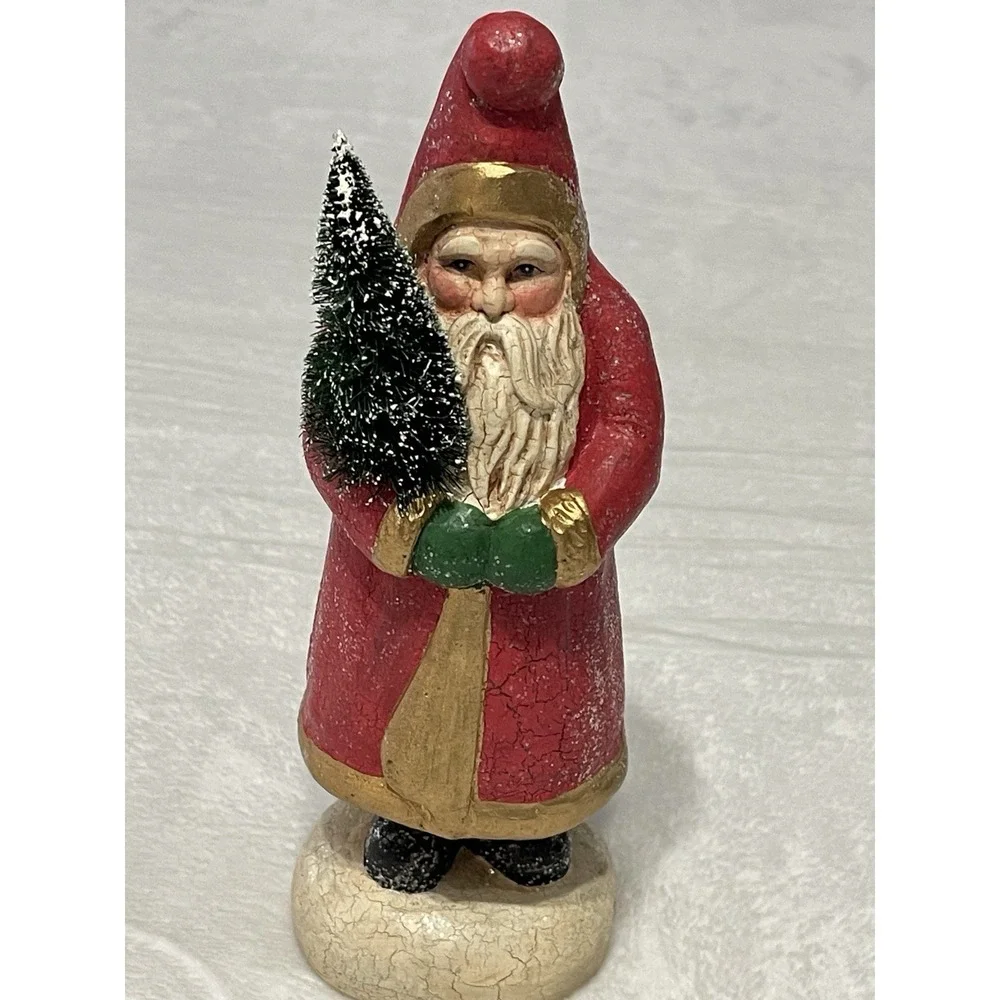 Vtg Santa Clause‎ Figure Glitter Tree Christmas Decoration Figurine Crackle